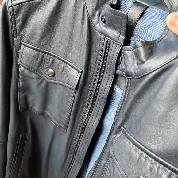 Massimo dutti leather racing jacket in dark blue - Picture 10 of 10